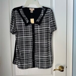 Ann Taylor Black and White Boxy Blouse with Sailor Collar
